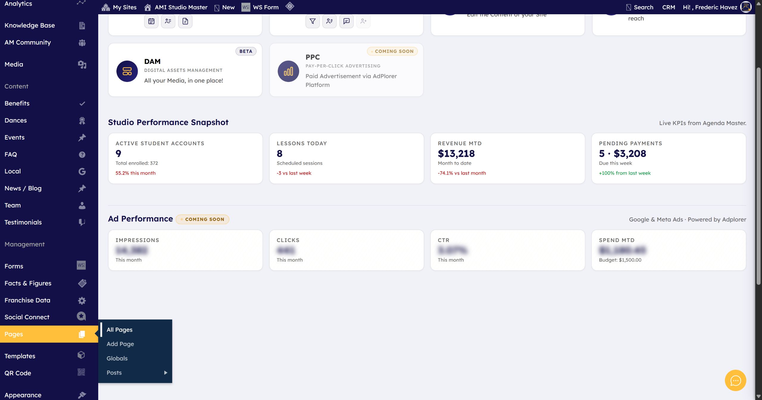 Click All Pages in the left sidebar menu to view your pages.