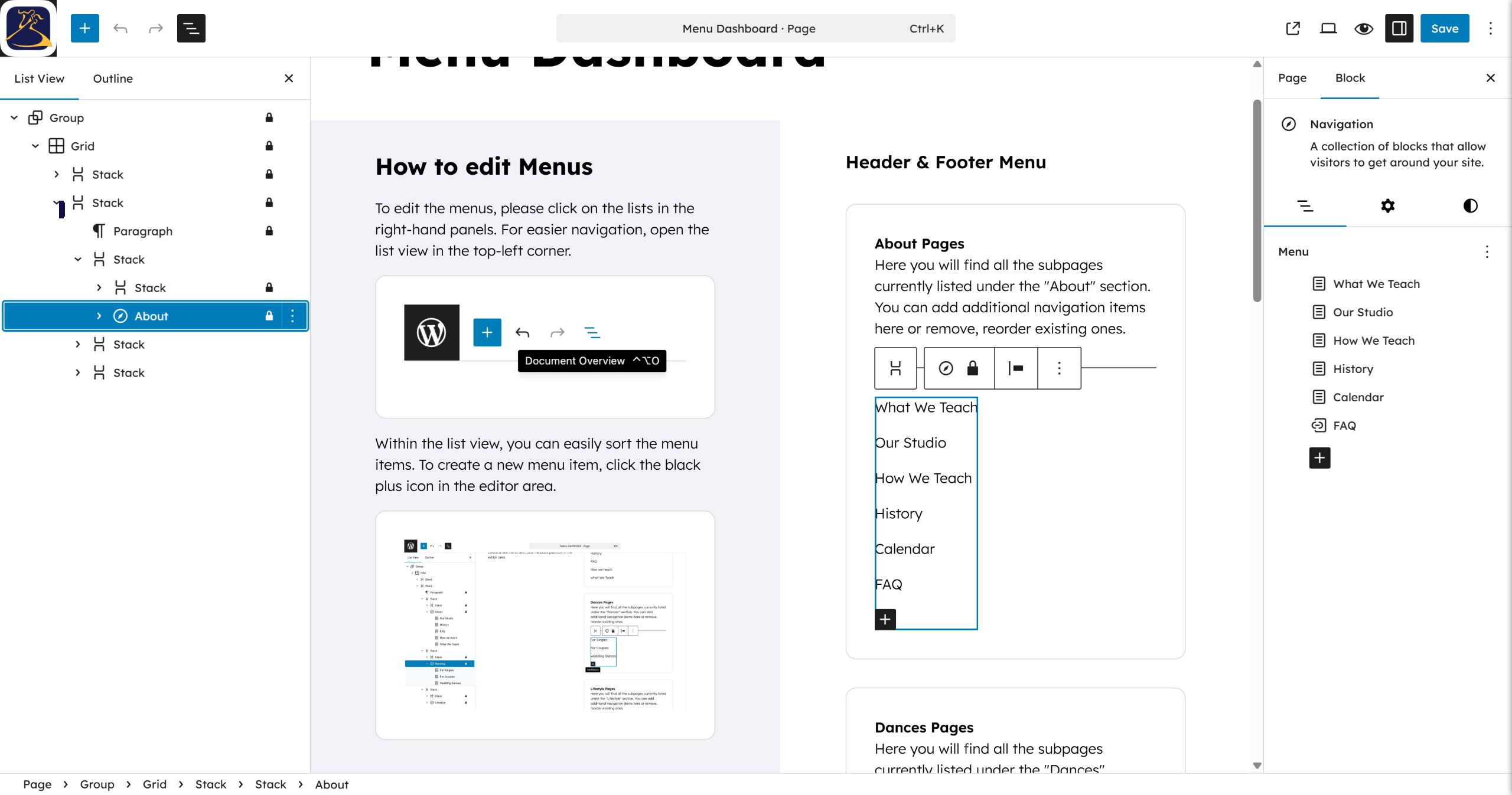 Click the About list item in the left panel to expand it.