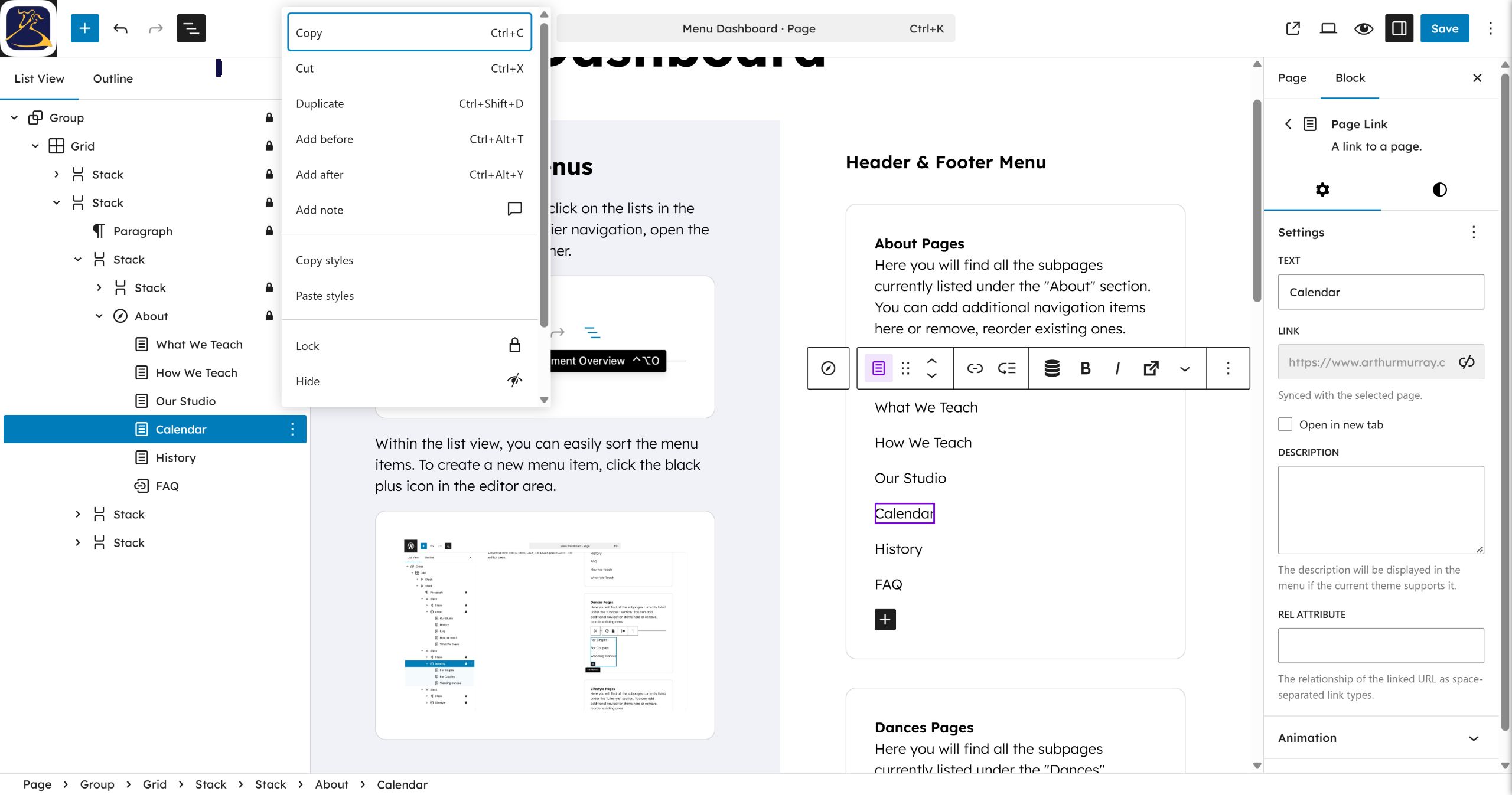 Select Duplicate from the menu to create a copy of this link.