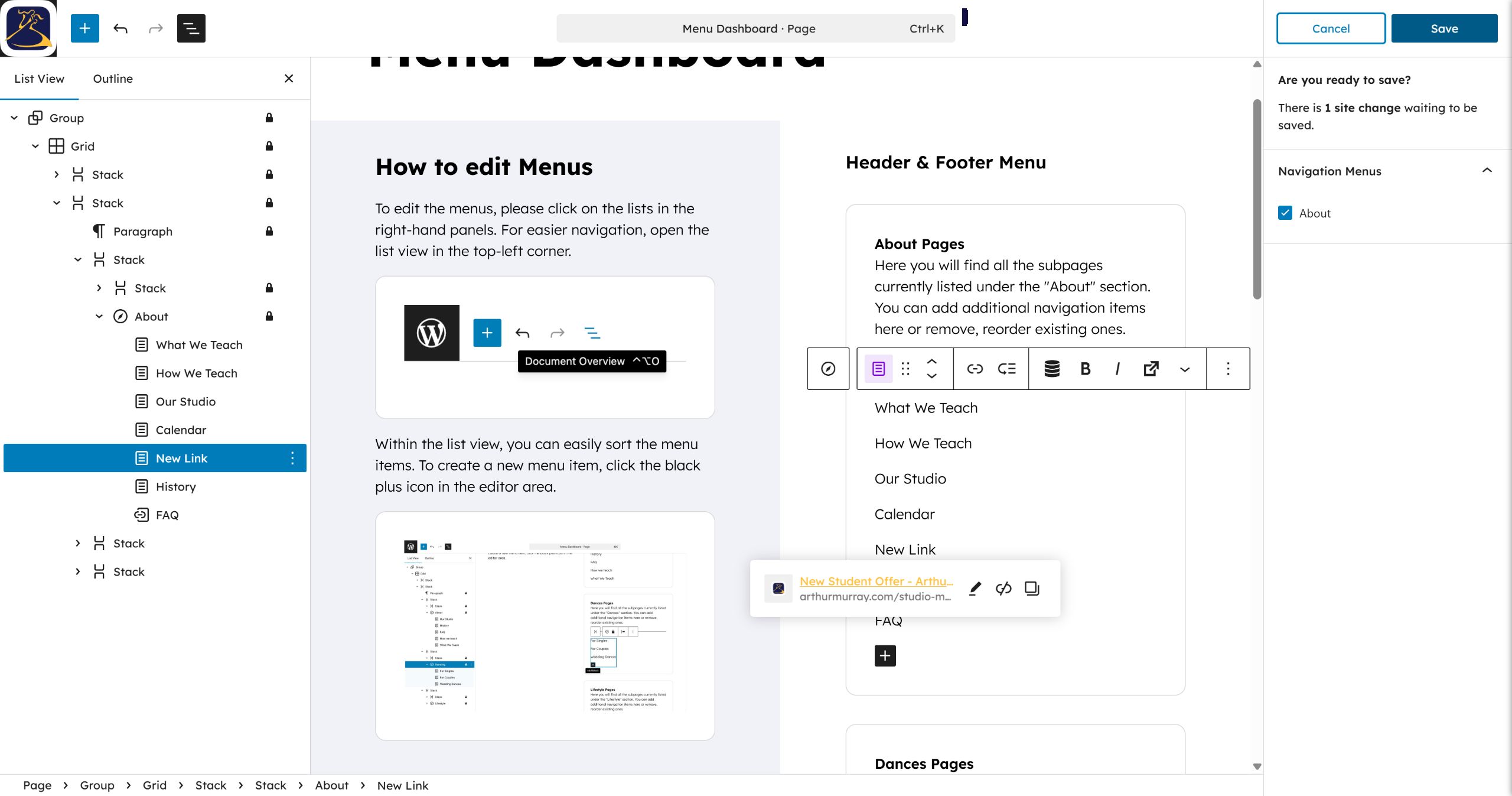 Click Save on the confirmation panel to finalize and publish the updates.